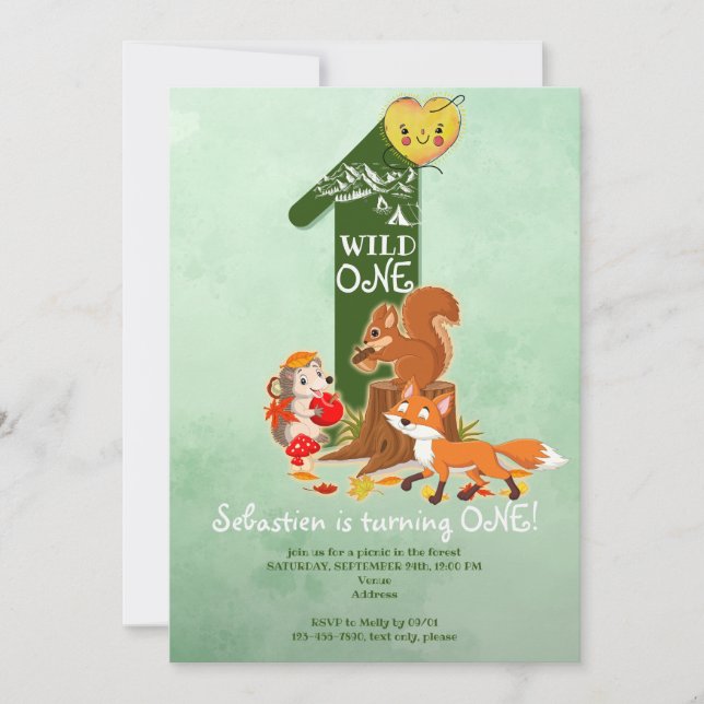 Wild ONE Fall Woodland Forest Animal Kids Birthday Invitation (Front)