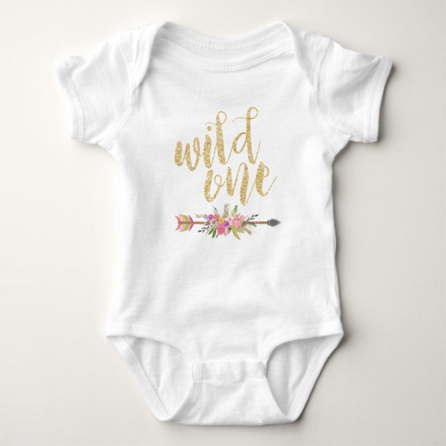 Wild One First Birthday Baby Girl Birthday Outfit Baby Bodysuit (Front)