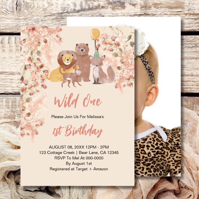 Wild One First Birthday Boho Safari Pink Blush Invitation (Creator Uploaded)
