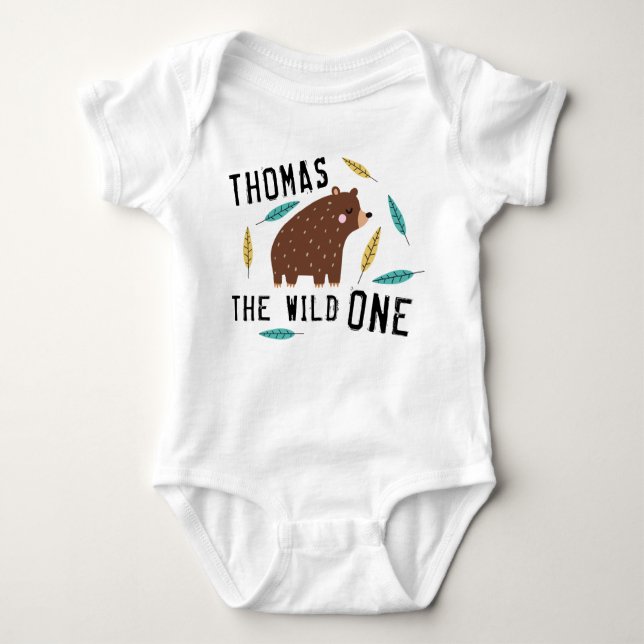 Wild One First Birthday Boy Baby Bodysuit (Front)