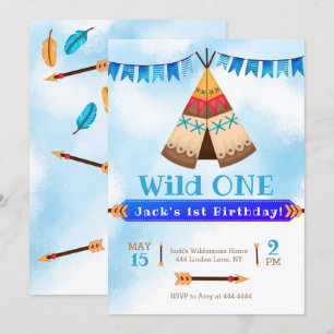 Wild one first birthday boy invitation