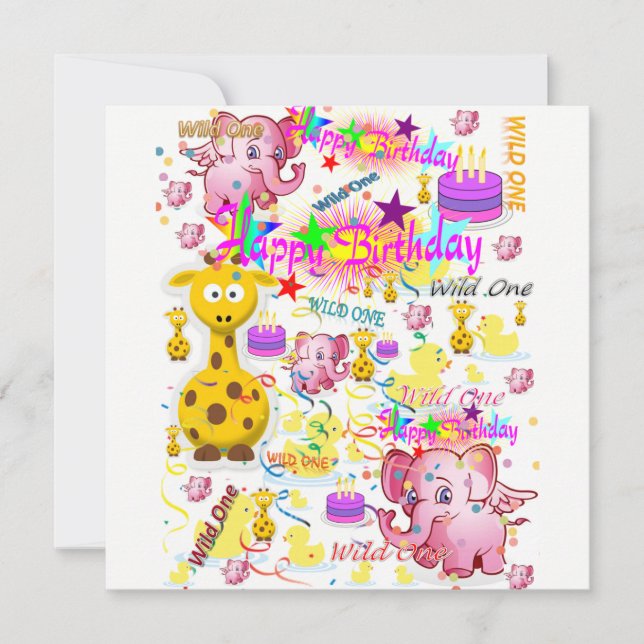 Wild One First Birthday Card Invitation (Front)