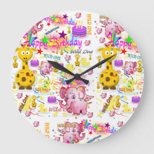 Wild One First Birthday children's clock, Large Clock