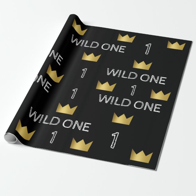 Wild One First Birthday Gold Crown Wrapping Paper (Unrolled)
