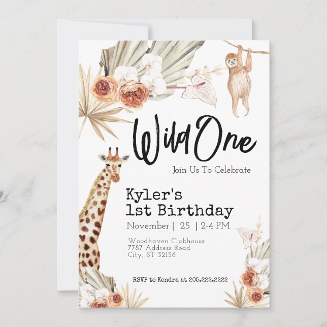 Wild One First Birthday Invitation (Front)