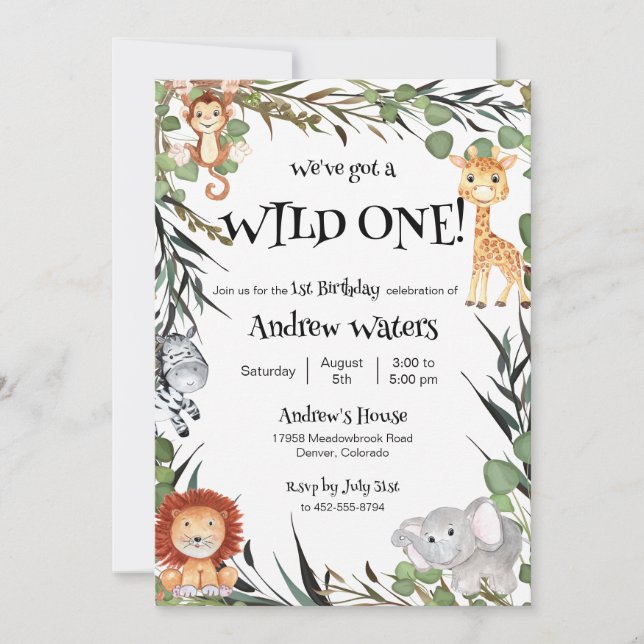 Wild One First Birthday Invitation (Front)