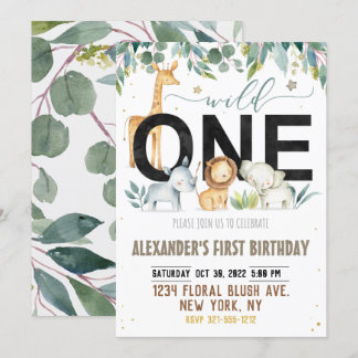 Wild One First Birthday Jungle Animals Birthday Invitation