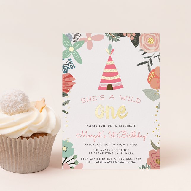 Wild One | First Birthday Party Foil Invitation (Creator Uploaded)