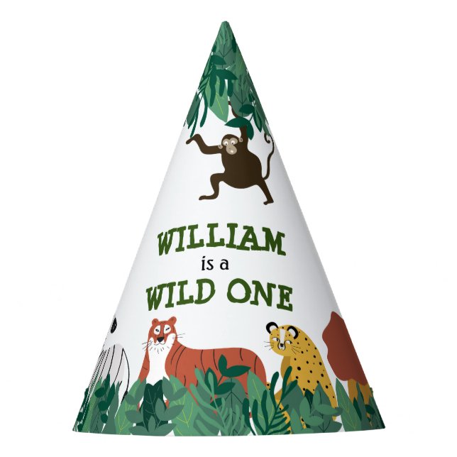 Wild One First Birthday Party Jungle Safari  Party Hat (Front)