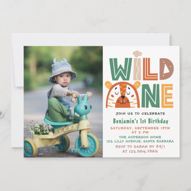 Wild One First Birthday Photo Invitation (Front)