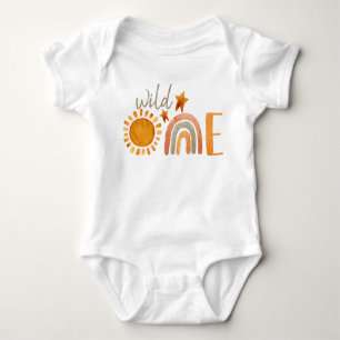 Wild One First Birthday Rainbow and Sun Party Baby Bodysuit