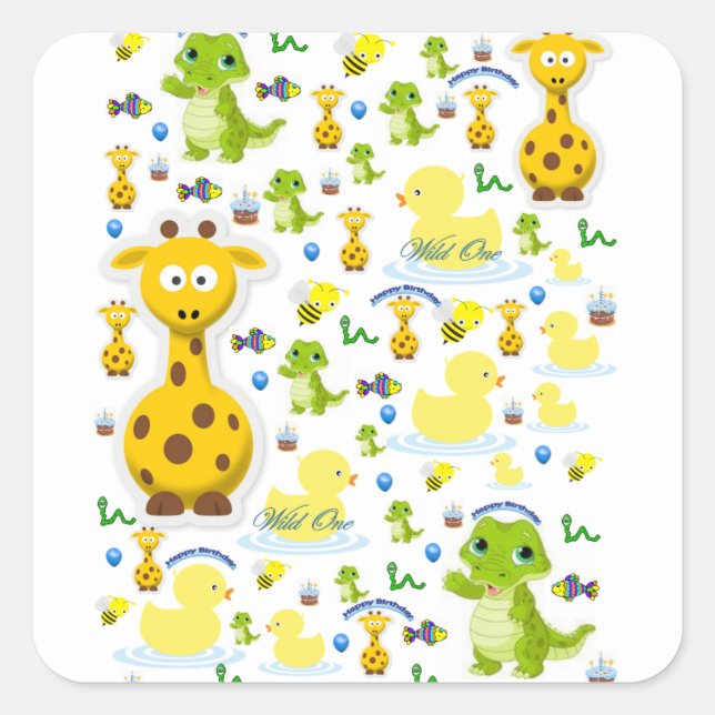 Wild One First Birthday Stickers (Front)