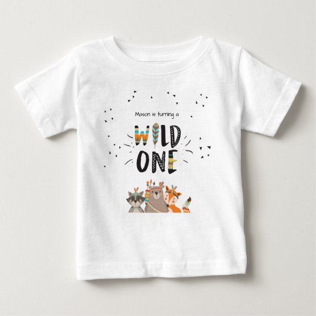 Wild One First birthday T-shirt Tribal woodland (Front)