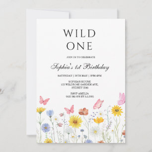 Wild One Floral Butterfly First Birthday Party Invitation