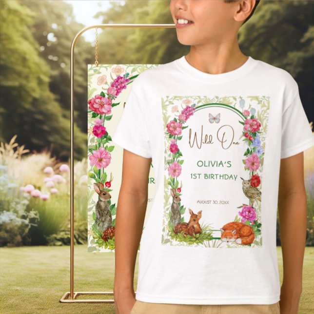 Wild One Floral Forest Friends Birthday T-Shirt (Creator Uploaded)