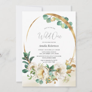 Wild One Floral Greenery Golden Invitation