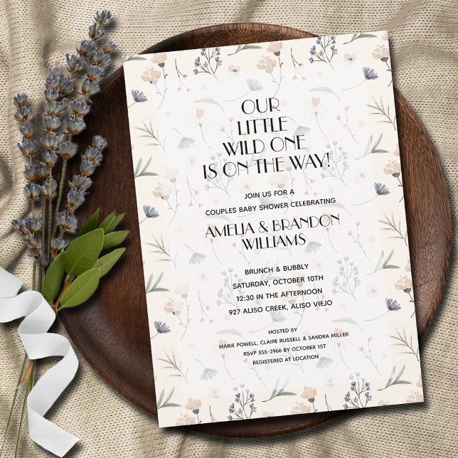 Wild One Floral Neutral Baby Shower Invitation (Wild One is on the Way! Wildflowers on ivory baby shower invitations INSTANT DOWNLOAD & PRINTED)