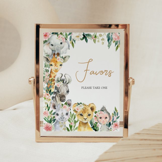 Wild One Floral Safari Baby Shower Favours Poster (Greenery Floral Wild One Baby Shower Favors Sign)