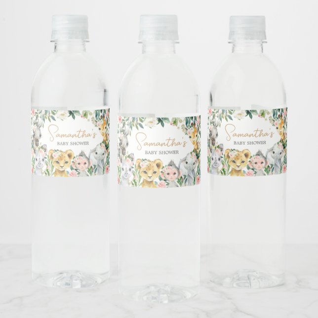 Wild One Floral Safari Baby Shower  Water Bottle Label (Bottles)