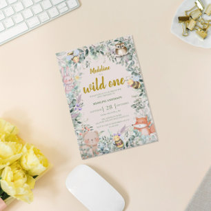 Wild One Forest Animals 1st Birthday Invitation