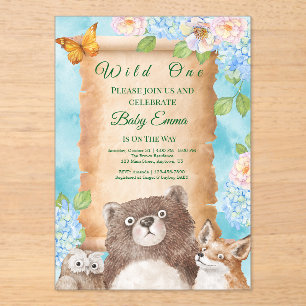 Wild One Forest Baby Shower Watercolor Art Acrylic Invitations