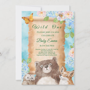 Wild One Forest Baby Shower Watercolor Art Invitation