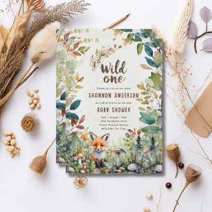 Wild One Fox Baby Woodland Animals Rustic Invitation
