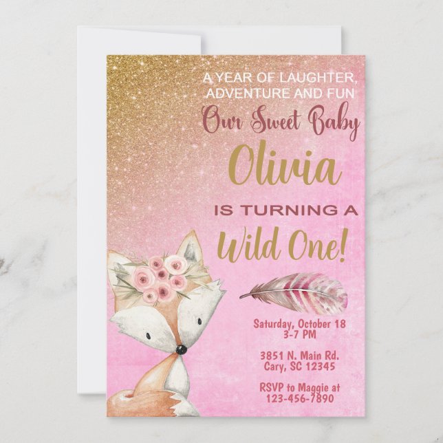 Wild One fox woodland 1st first birthday invite. Invitation (Front)