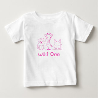 "Wild One" Giraffe, Lion, Hippo Pink Outline Baby T-Shirt