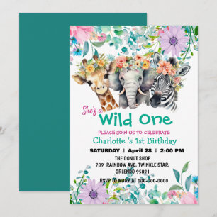 Wild One Giraffe zebra jungle 1st Animals Birthday Invitation