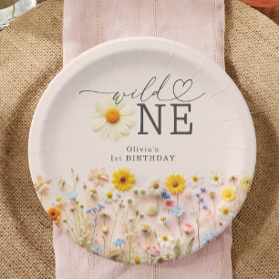 Wild One Girl 1st Birthday Wildflower Paper Plate
