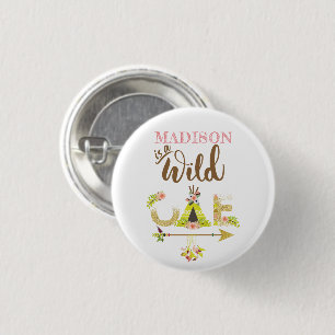 Wild One Girl First Birthday Personalised 3 Cm Round Badge