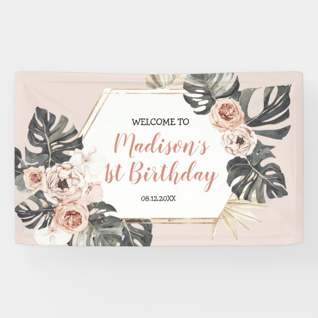 Wild One Girl Leopard Print Birthday Large Banner (Horizontal)