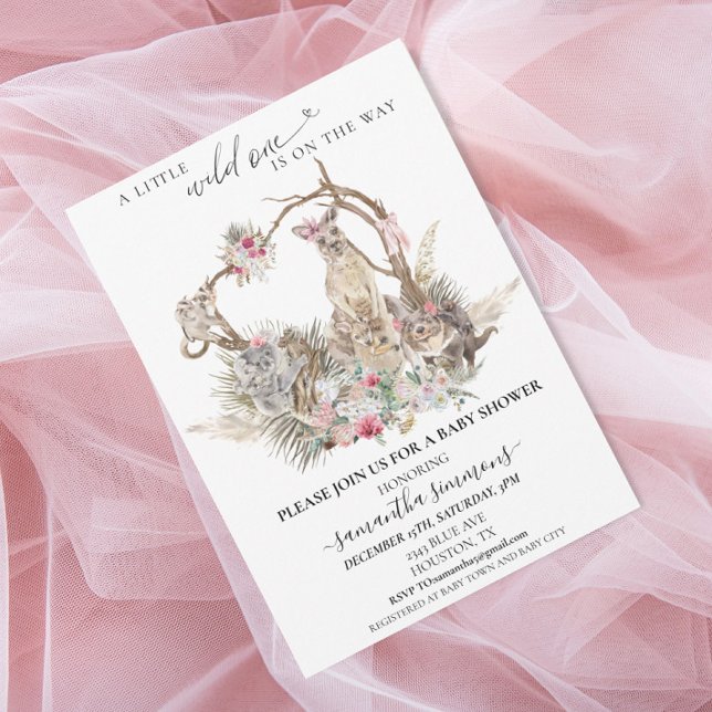 Wild One Girl Pink Australian Animals Baby Shower  Invitation (Creator Uploaded)