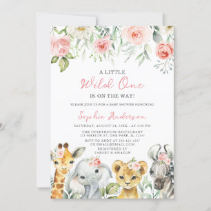 Wild One Girl Safari Jungle Animals Baby Shower Invitation