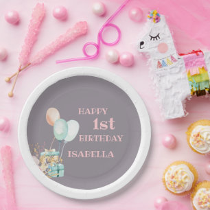 Wild One Girl's 1st Birthday Watercolor Paper Plate