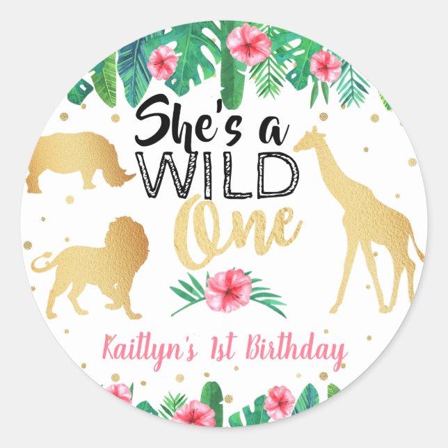 Wild One Girls First Birthday Party Favour Classic Round Sticker (Front)