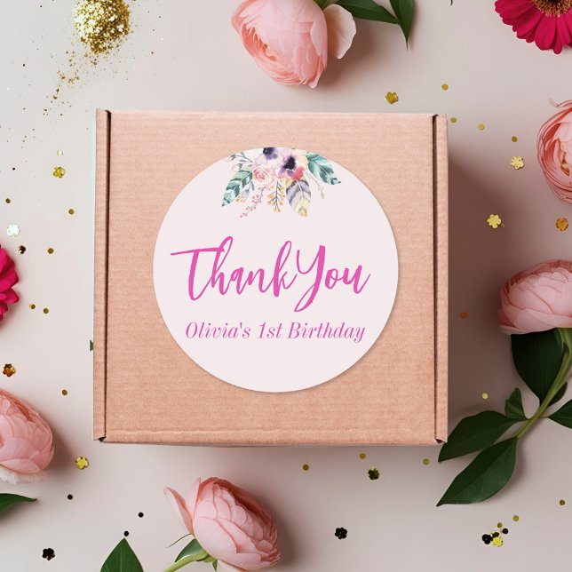 Wild One Girl's First Birthday Thank You Classic Round Sticker (Creator Uploaded)