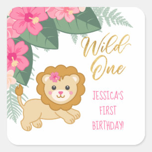 Wild one - Girls first safari themed birthday Square Sticker