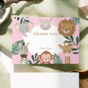 Wild One Girls' Jungle Safari Pink Birthday Thank You Card