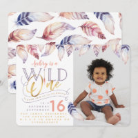 Wild one gold effect photo birthday invitation.