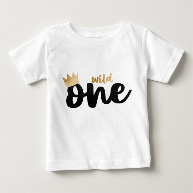 Wild One Gold Foil Crown Boy First Birthday Baby T-Shirt (Front)