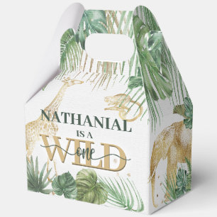 🌿🦁 Wild One Gold Green Birthday Favour Boxes