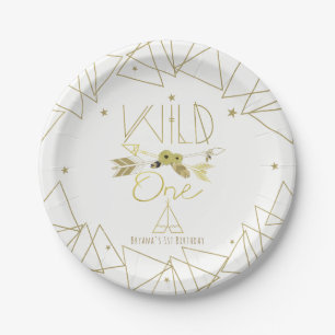 WILD ONE Gold & White Boho 1st Birthday ANY COLOR Paper Plate