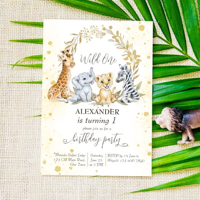 Wild one golden jungle safari animals party invite (Creator Uploaded)