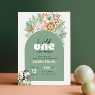 Wild One Greenery Safari Baby Shower Invitation