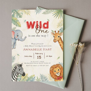 Wild One Greenery Safari Baby Shower Invitation