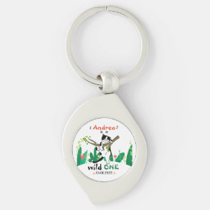Wild One Greenery Safari Kitty Cat 1st Birthday Key Ring