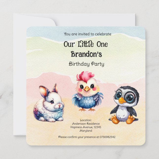 Wild One Happy Fun Woodland Animals Watercolor Invitation (Front)