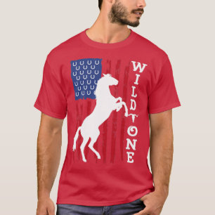 Wild One Horse Lover American Flag Vintage Distres T-Shirt
